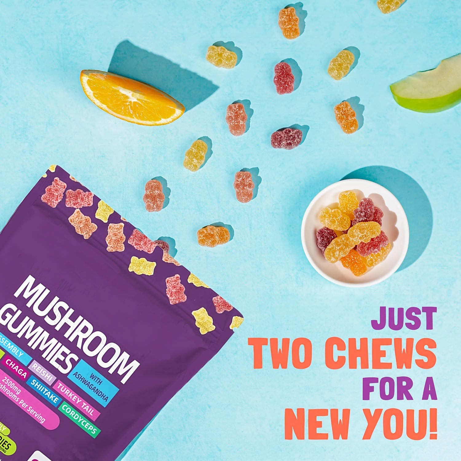[Comprehensive Mushroom Gummies Pack] 1/2/3 Packets Of Mushroom Gummies Supplement Gummies - Comprehensive Mushroom Supplement, Ashwagandha Gummies, Holiday Gift, 80 Gummies In A Pack