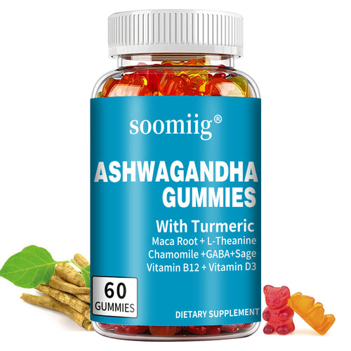 Ashwagandha Gummies con Cúrcuma, Maca y L-Teanina – Bienestar, Energía y Sueño Reparador | Soomiig