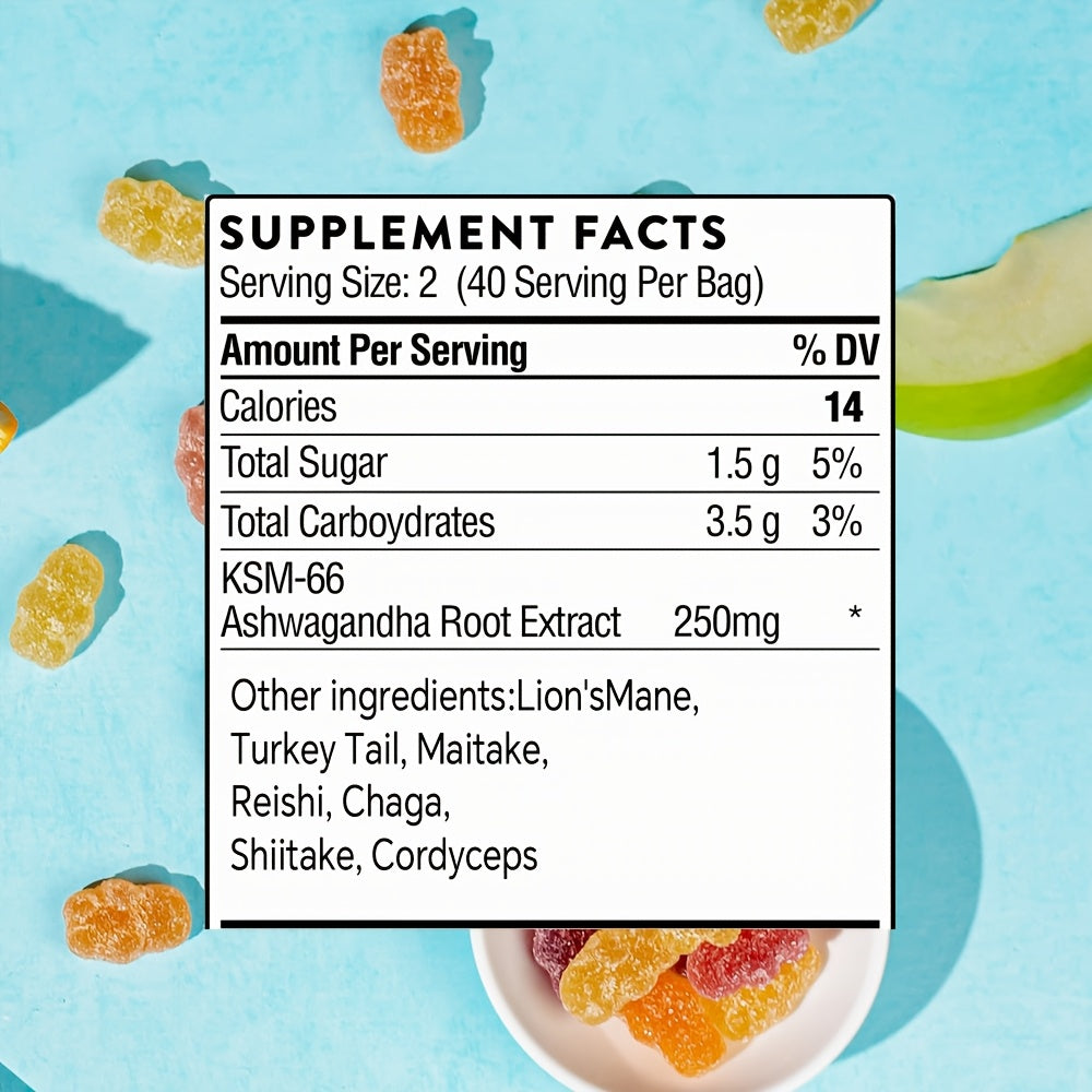 [Comprehensive Mushroom Gummies Pack] 1/2/3 Packets Of Mushroom Gummies Supplement Gummies - Comprehensive Mushroom Supplement, Ashwagandha Gummies, Holiday Gift, 80 Gummies In A Pack