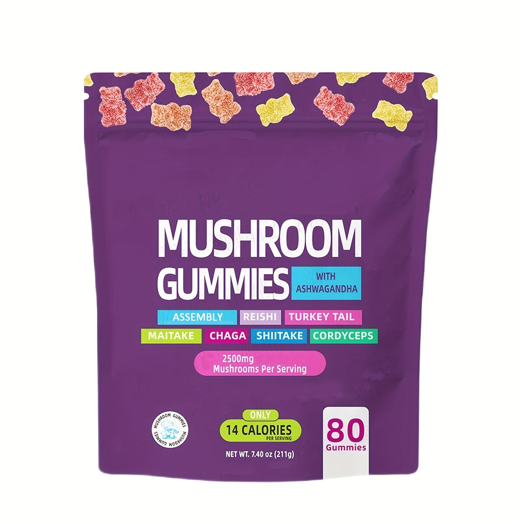 [Comprehensive Mushroom Gummies Pack] 1/2/3 Packets Of Mushroom Gummies Supplement Gummies - Comprehensive Mushroom Supplement, Ashwagandha Gummies, Holiday Gift, 80 Gummies In A Pack