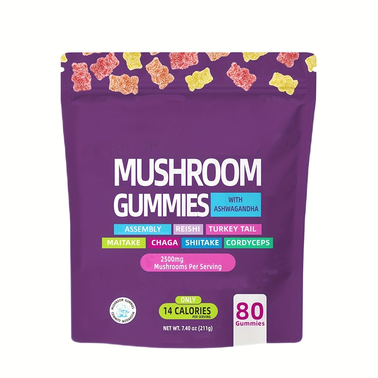 [Comprehensive Mushroom Gummies Pack] 1/2/3 Packets Of Mushroom Gummies Supplement Gummies - Comprehensive Mushroom Supplement, Ashwagandha Gummies, Holiday Gift, 80 Gummies In A Pack