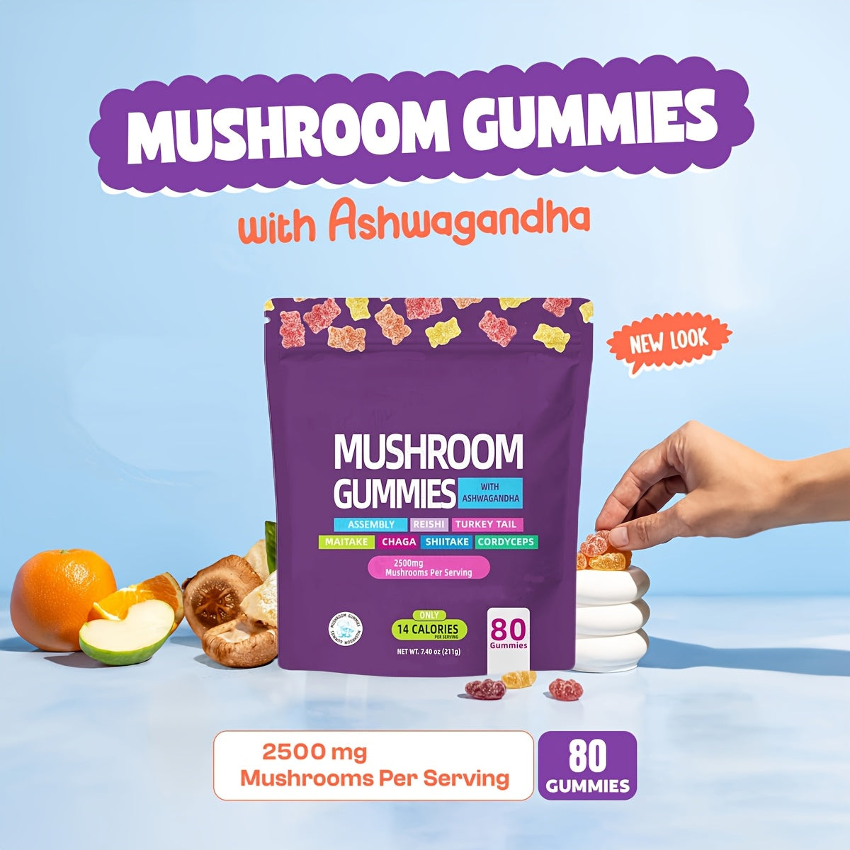 [Comprehensive Mushroom Gummies Pack] 1/2/3 Packets Of Mushroom Gummies Supplement Gummies - Comprehensive Mushroom Supplement, Ashwagandha Gummies, Holiday Gift, 80 Gummies In A Pack