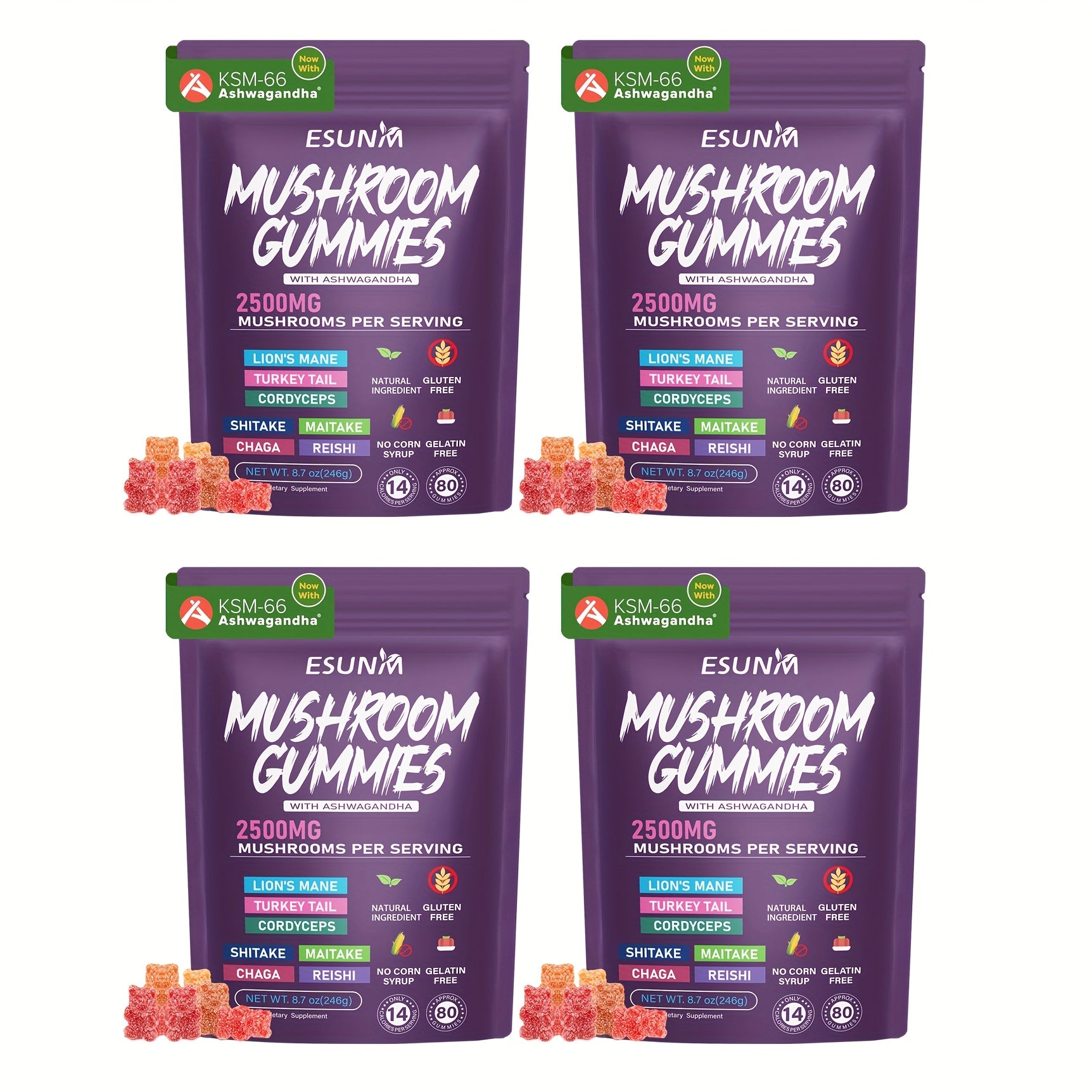 [Mushroom Blend] Lion's Mane Mushroom Gummies | 1/2/3/4 Bags, 80 Gummies per Bag | Low Carb | Contains Ganoderma, Cordyceps, Turkey Tail, Dancer's Mushroom, Shiitake and Bupleurum