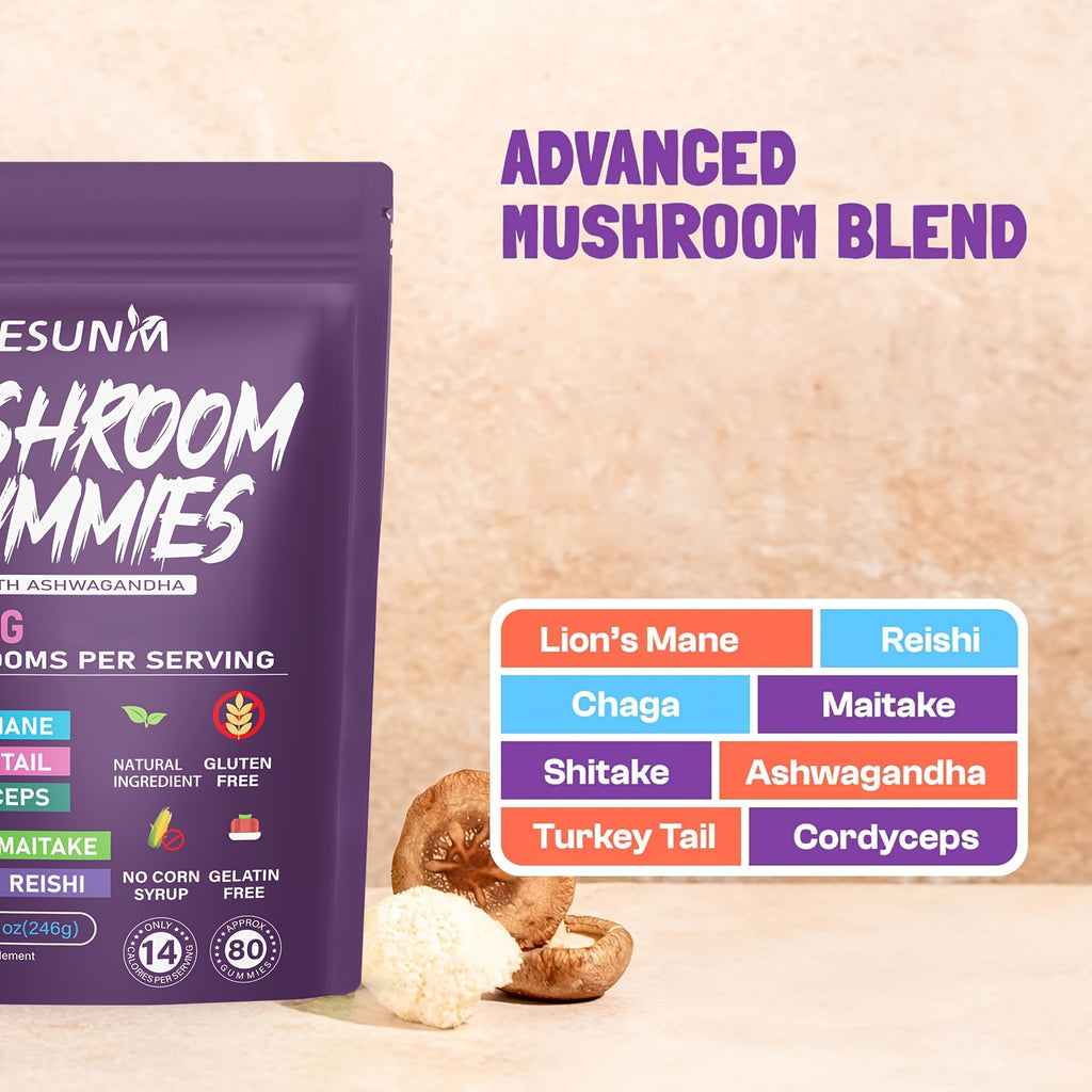 [Mushroom Blend] Lion's Mane Mushroom Gummies | 1/2/3/4 Bags, 80 Gummies per Bag | Low Carb | Contains Ganoderma, Cordyceps, Turkey Tail, Dancer's Mushroom, Shiitake and Bupleurum