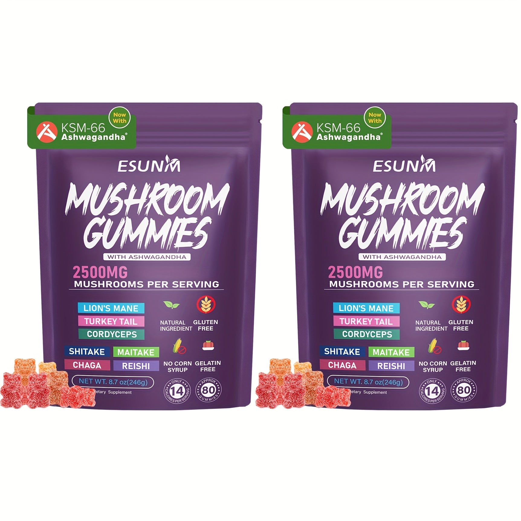 [Mushroom Blend] Lion's Mane Mushroom Gummies | 1/2/3/4 Bags, 80 Gummies per Bag | Low Carb | Contains Ganoderma, Cordyceps, Turkey Tail, Dancer's Mushroom, Shiitake and Bupleurum
