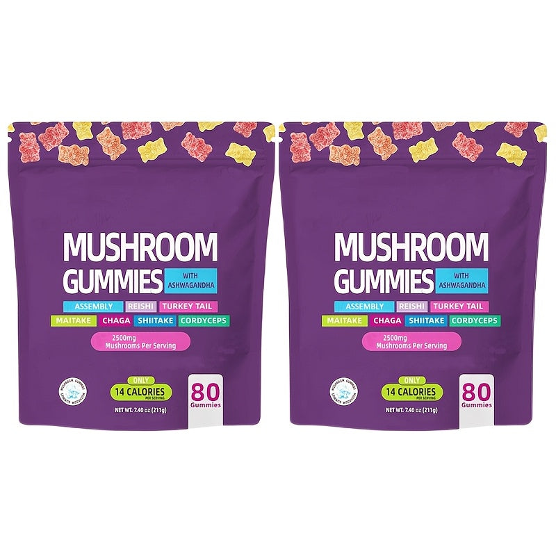 [Comprehensive Mushroom Gummies Pack] 1/2/3 Packets Of Mushroom Gummies Supplement Gummies - Comprehensive Mushroom Supplement, Ashwagandha Gummies, Holiday Gift, 80 Gummies In A Pack