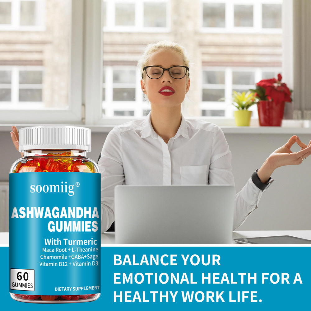 Ashwagandha Gummies con Cúrcuma, Maca y L-Teanina – Bienestar, Energía y Sueño Reparador | Soomiig
