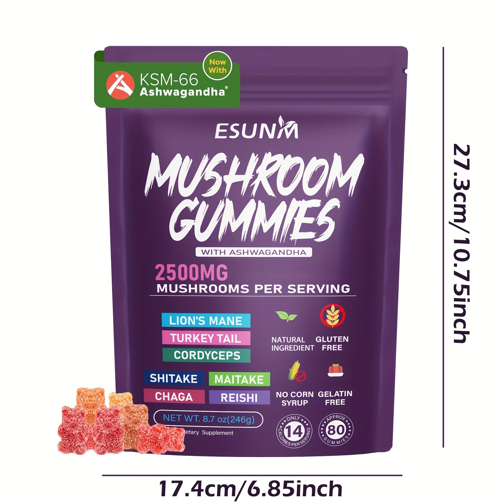 [Mushroom Blend] Lion's Mane Mushroom Gummies | 1/2/3/4 Bags, 80 Gummies per Bag | Low Carb | Contains Ganoderma, Cordyceps, Turkey Tail, Dancer's Mushroom, Shiitake and Bupleurum