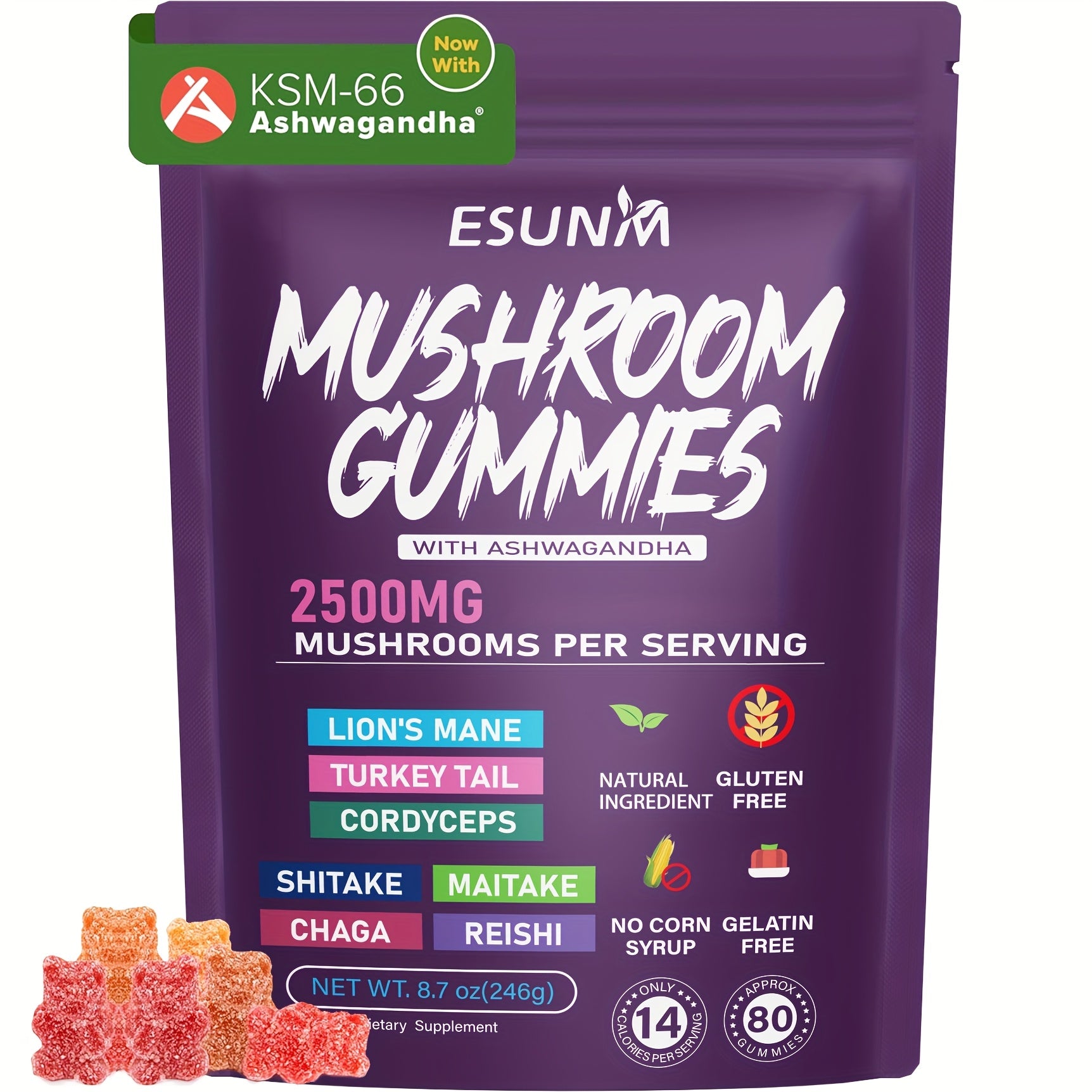 [Mushroom Blend] Lion's Mane Mushroom Gummies | 1/2/3/4 Bags, 80 Gummies per Bag | Low Carb | Contains Ganoderma, Cordyceps, Turkey Tail, Dancer's Mushroom, Shiitake and Bupleurum