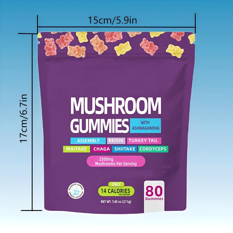 [Comprehensive Mushroom Gummies Pack] 1/2/3 Packets Of Mushroom Gummies Supplement Gummies - Comprehensive Mushroom Supplement, Ashwagandha Gummies, Holiday Gift, 80 Gummies In A Pack
