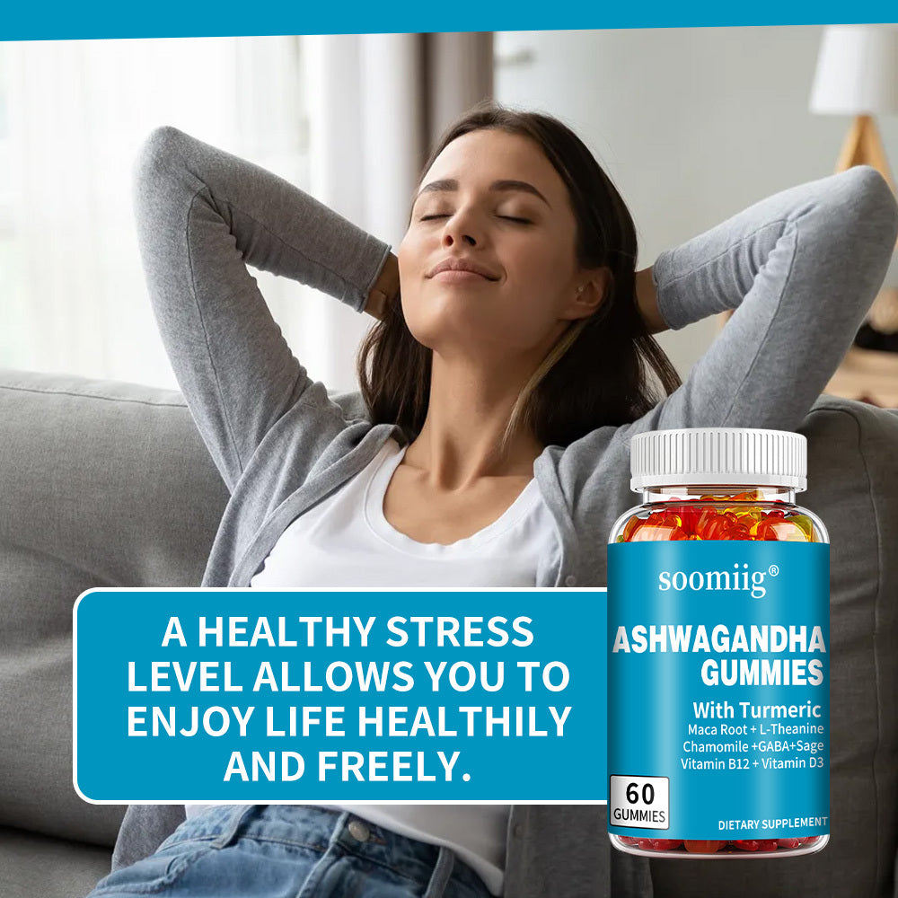 Ashwagandha Gummies con Cúrcuma, Maca y L-Teanina – Bienestar, Energía y Sueño Reparador | Soomiig