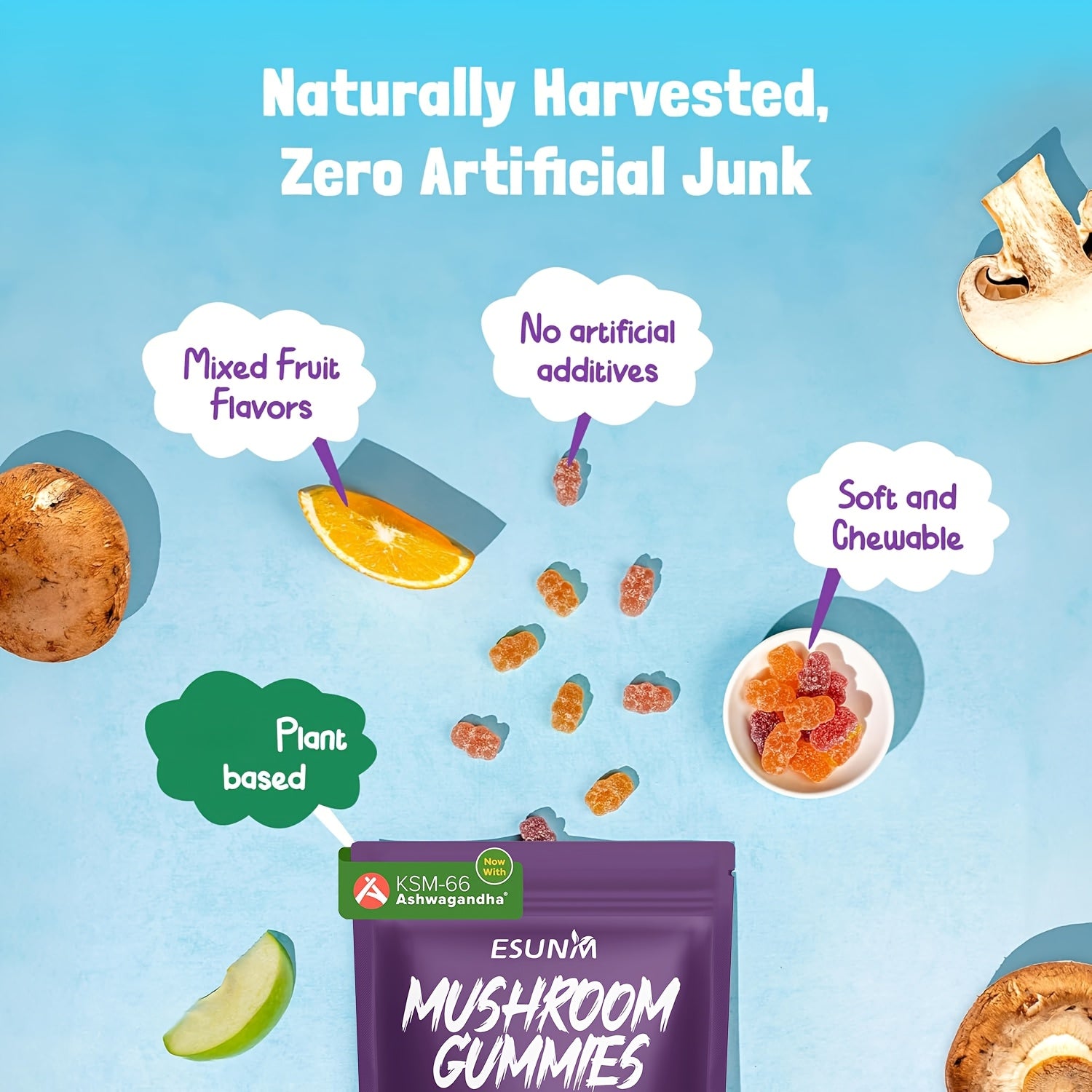 [Mushroom Blend] Lion's Mane Mushroom Gummies | 1/2/3/4 Bags, 80 Gummies per Bag | Low Carb | Contains Ganoderma, Cordyceps, Turkey Tail, Dancer's Mushroom, Shiitake and Bupleurum