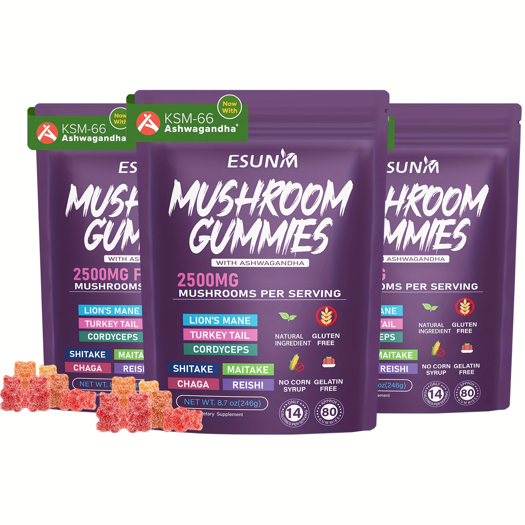 [Mushroom Blend] Lion's Mane Mushroom Gummies | 1/2/3/4 Bags, 80 Gummies per Bag | Low Carb | Contains Ganoderma, Cordyceps, Turkey Tail, Dancer's Mushroom, Shiitake and Bupleurum