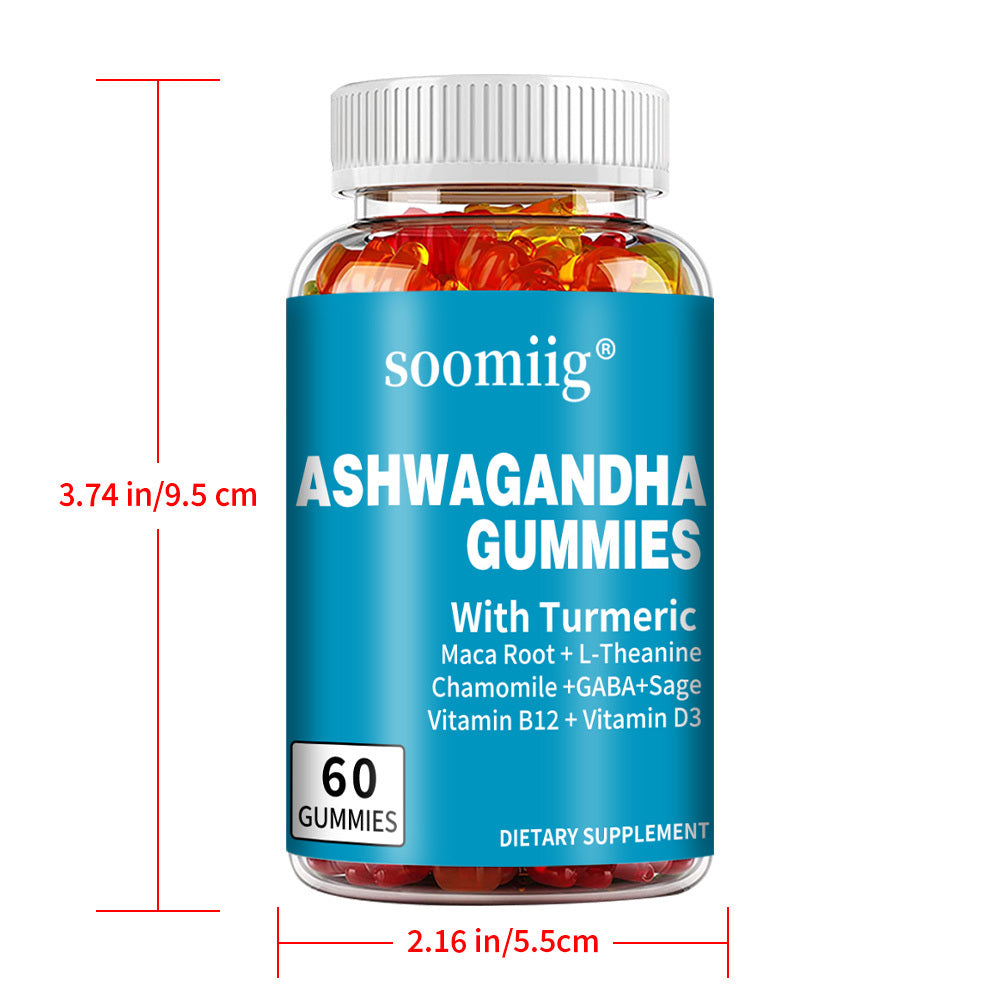 Ashwagandha Gummies con Cúrcuma, Maca y L-Teanina – Bienestar, Energía y Sueño Reparador | Soomiig
